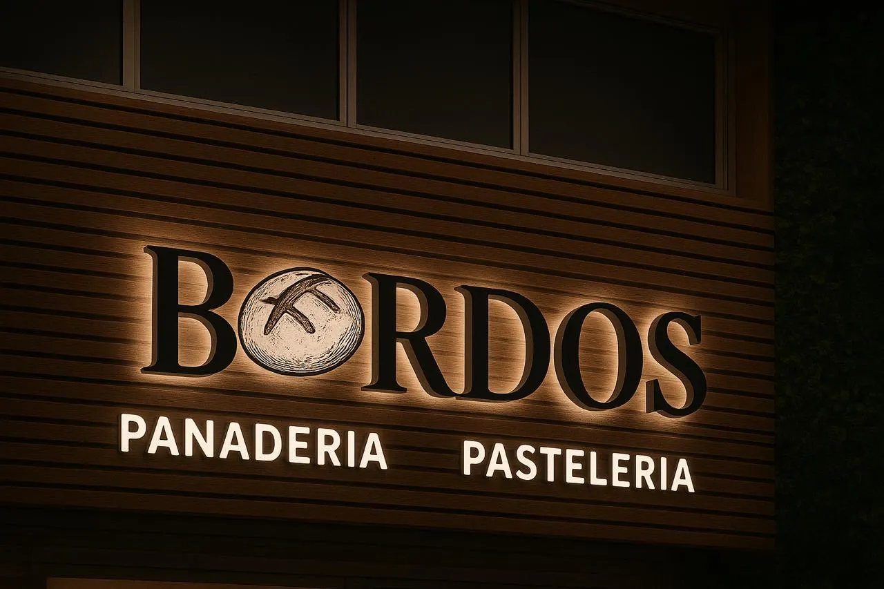 Letrero iluminado de Bordos, panadería y pastelería